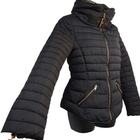 Zara Black Puffer Jacket with Fur Hood - Picture 5 of 11